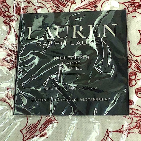 RALPH LAUREN TABLECLOTH NAPPE RED WHITE  POINSETTIA OBLONG NWT COTTON 60 BY 84 - Picture 7 of 7